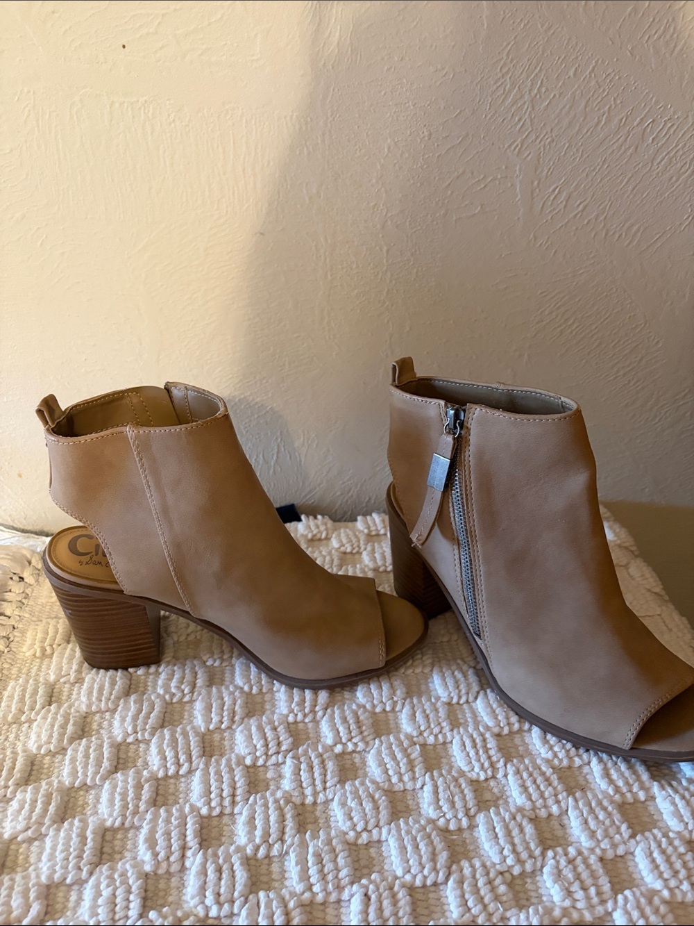 Circus Women's Tan Open-Toe Block Heel Ankle Booties - Casual Chic